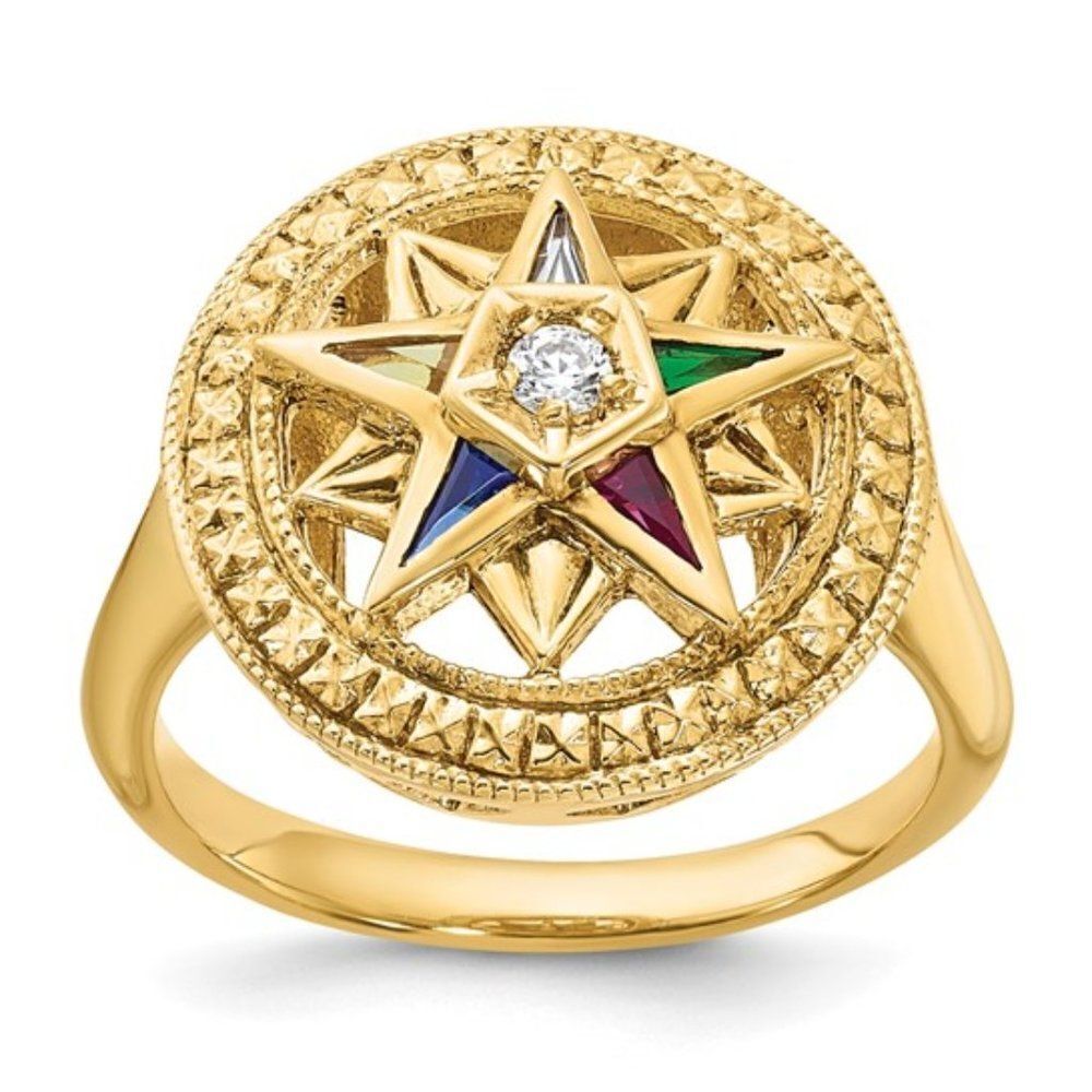 Stylish 14k Yellow Gold Eastern Star Masonic Ring for Women